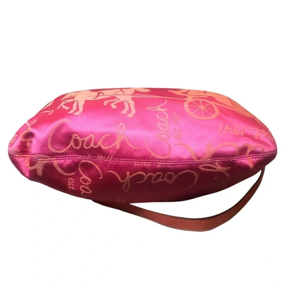 Coach Hot Pink and Coral Satin Signature Hobo - Picture 11 of 17